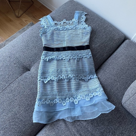 Baby light blue lace dress with floral details - Picture 1 of 10